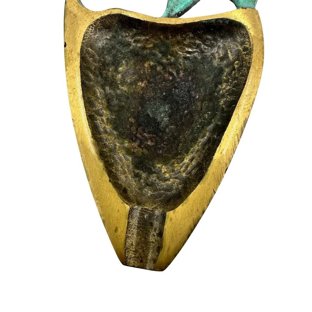 Mid Century Brass Enamel Key Ashtray Trinket Horn Design Made In Israel Vintage